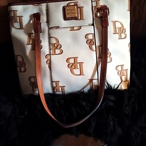 Dooney & Bourke White and Brown Tote Bag